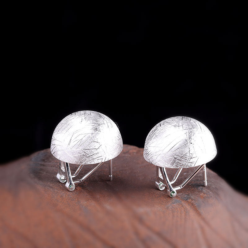 Women's Sier Handmade Brushed Semicircle Ear Earrings