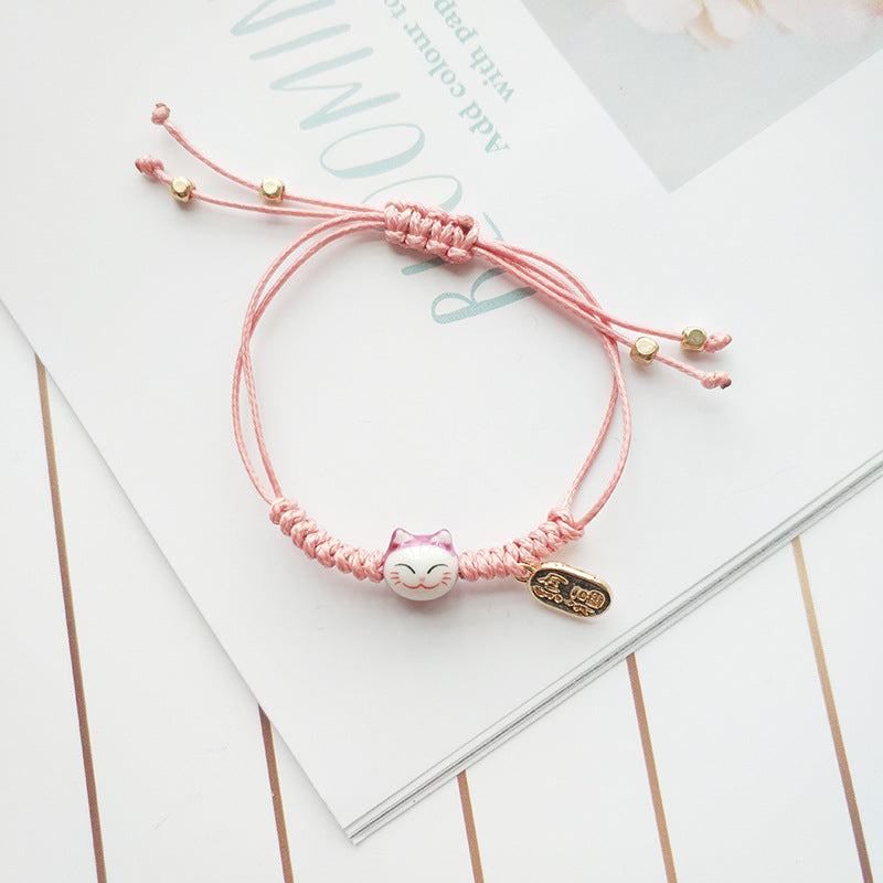 Red Rope Braid Lucky Cat Ping An Bracelets