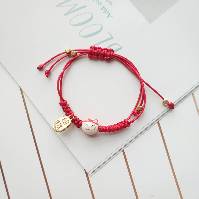 Red Rope Braid Lucky Cat Ping An Bracelets