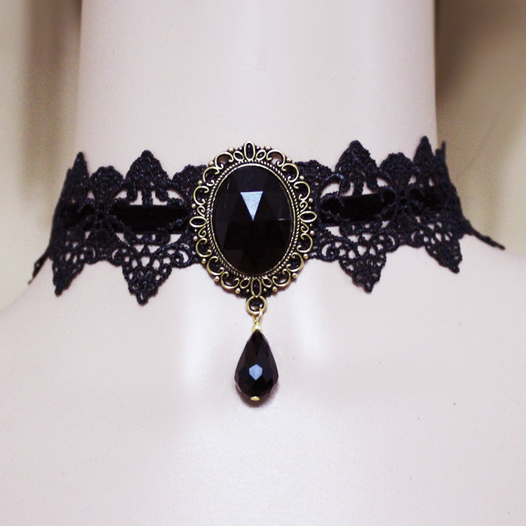 Women's Popular Black Lace Crystal Jewelry Clavicle Necklaces