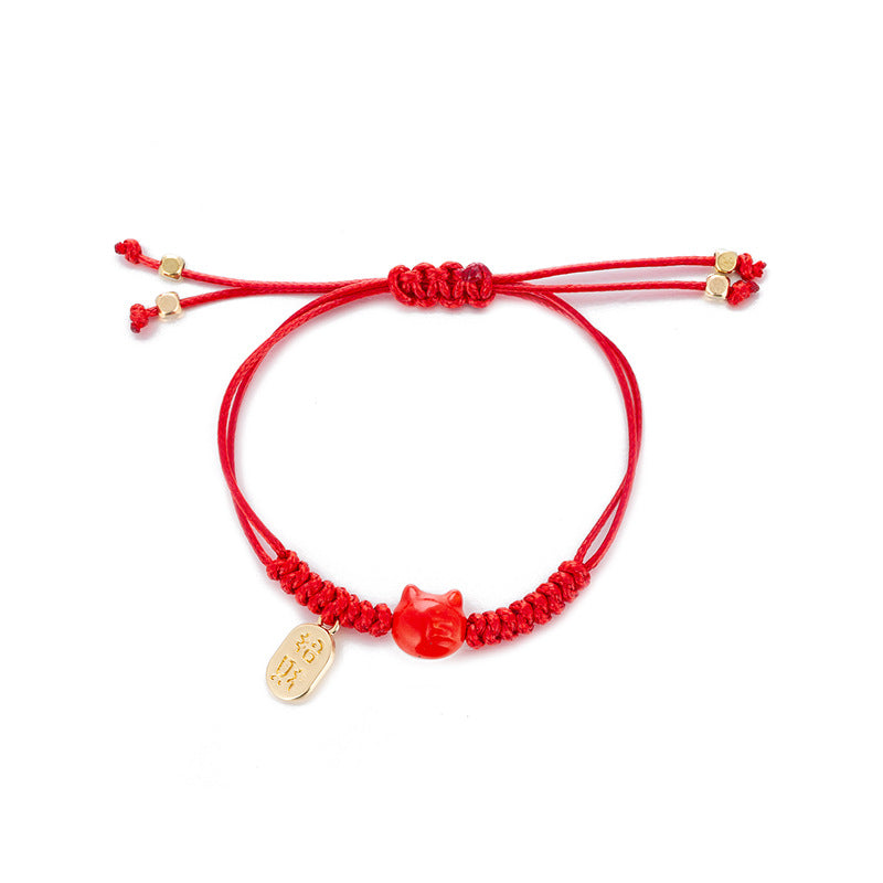 Red Rope Braid Lucky Cat Ping An Bracelets