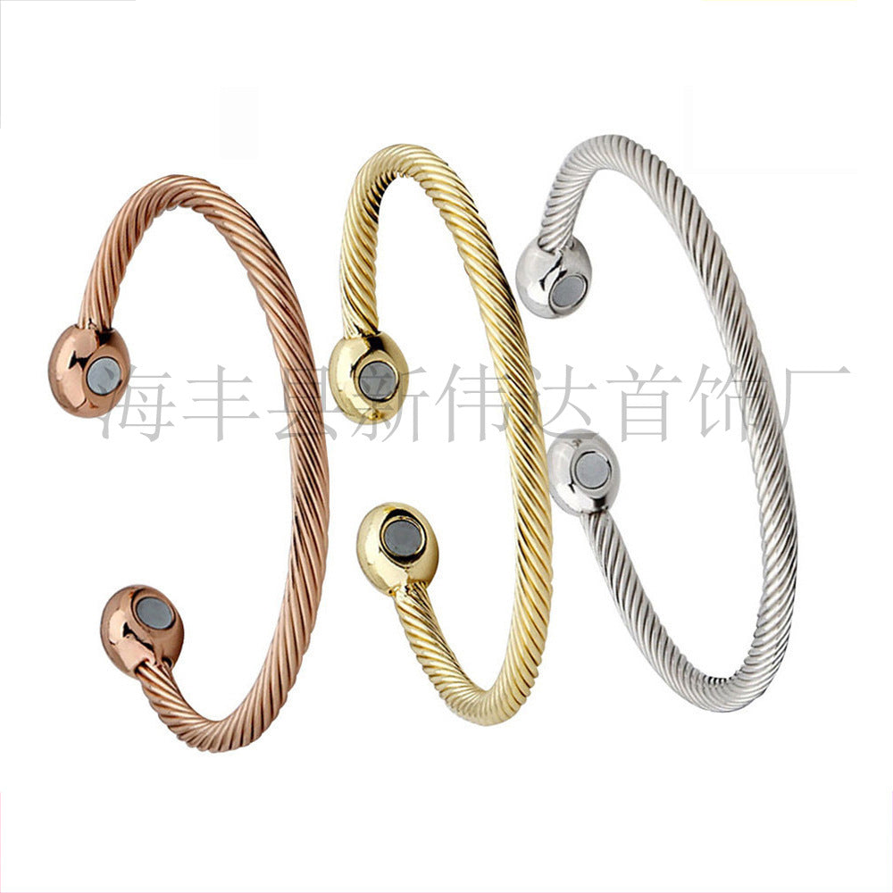 Women's Head Open Rose Gold Magnetic Twill Health Bracelet