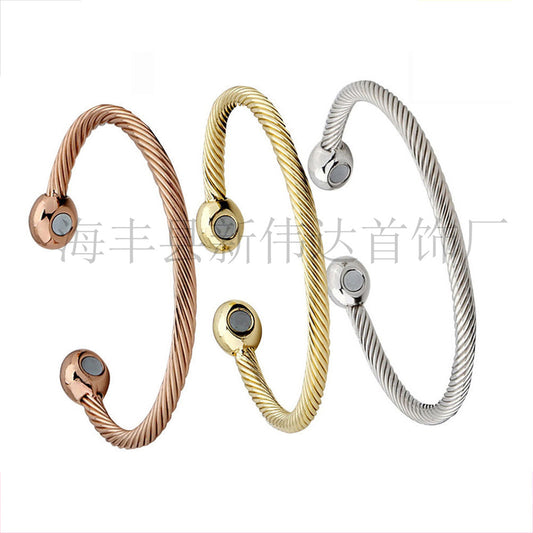 Women's Head Open Rose Gold Magnetic Twill Health Bracelet