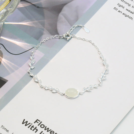 Women's Branch Crystal White Chalcedony Leaves Simple Bracelets