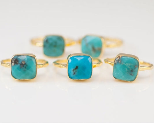 Hand Jewelry Simple Square Turquoise Gold-plated Rings