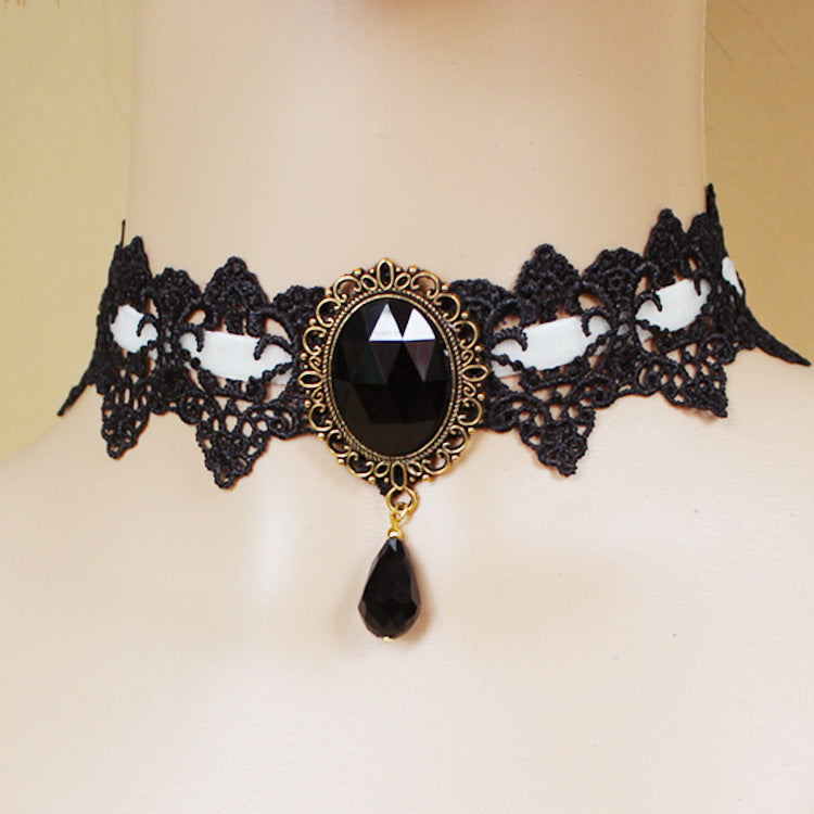 Women's Popular Black Lace Crystal Jewelry Clavicle Necklaces