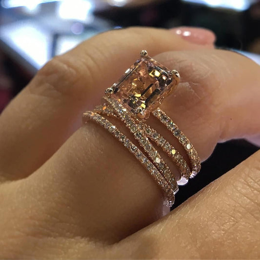 Rose Gold Plated Rhinestone Square Champagne Rings