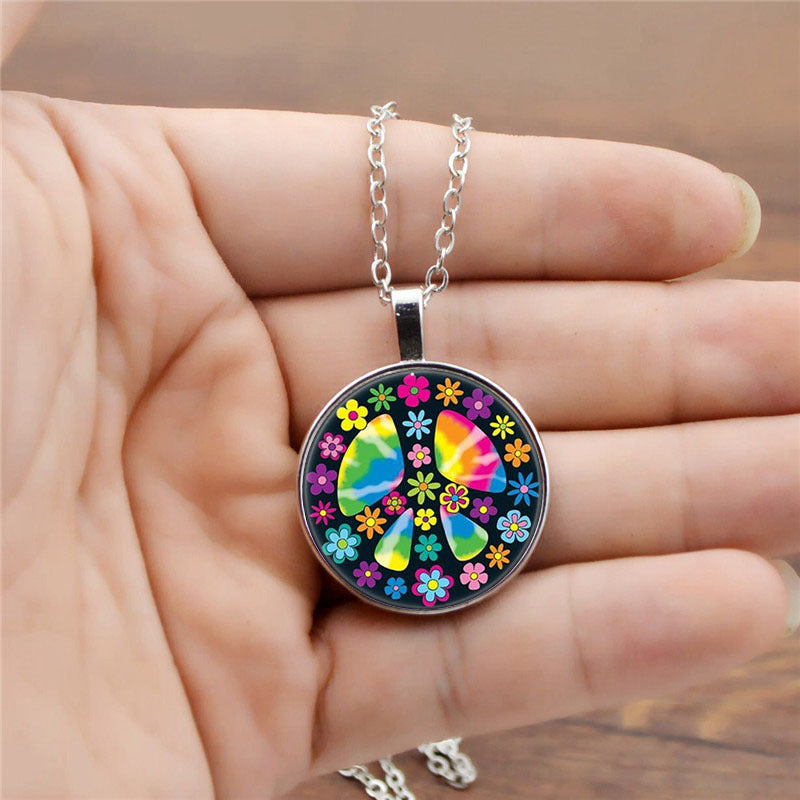 Peace Flower Time Gem Cabochon Ornament Crystal Vintage Necklaces