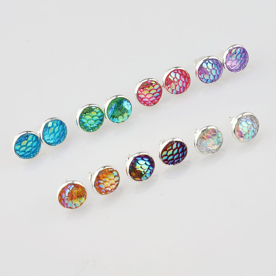 Scale Environmental Protection Colorful Crystals Surface Earrings