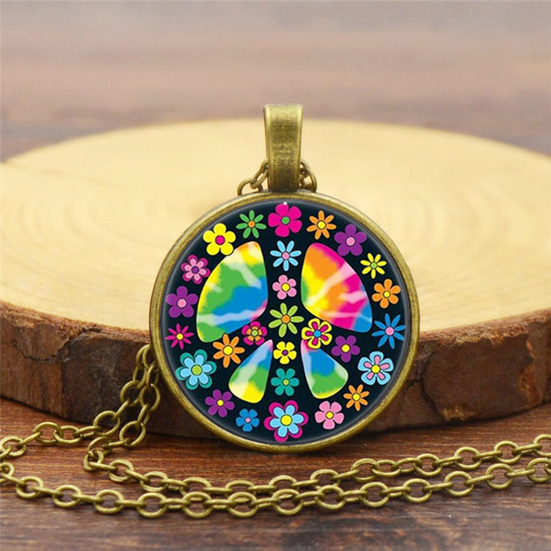 Peace Flower Time Gem Cabochon Ornament Crystal Vintage Necklaces