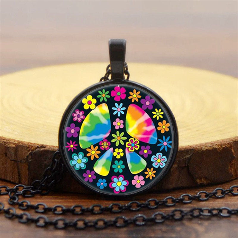 Peace Flower Time Gem Cabochon Ornament Crystal Vintage Necklaces