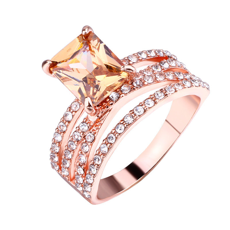 Rose Gold Plated Rhinestone Square Champagne Rings