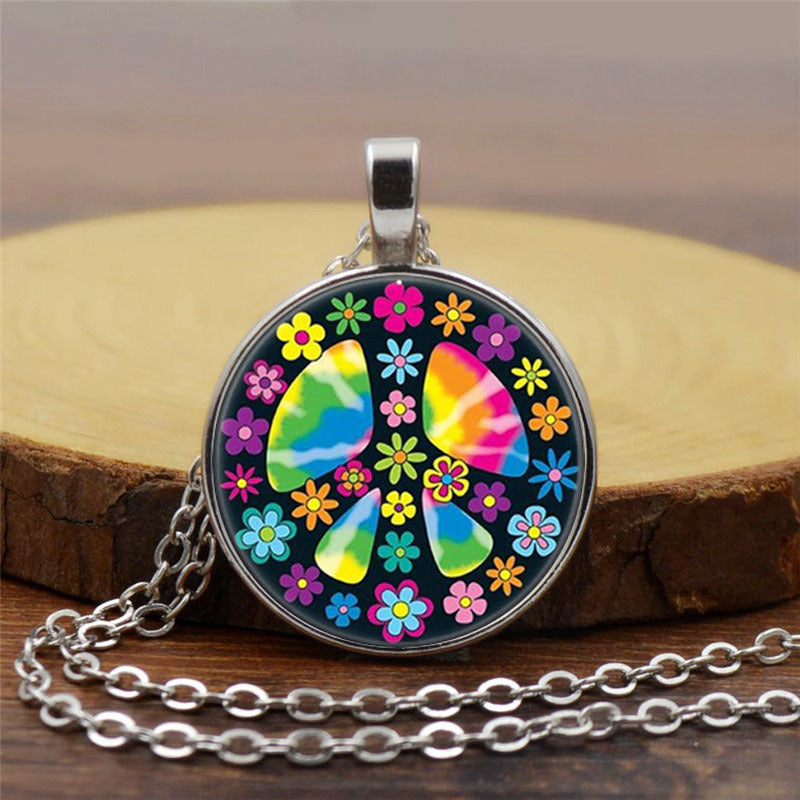 Peace Flower Time Gem Cabochon Ornament Crystal Vintage Necklaces