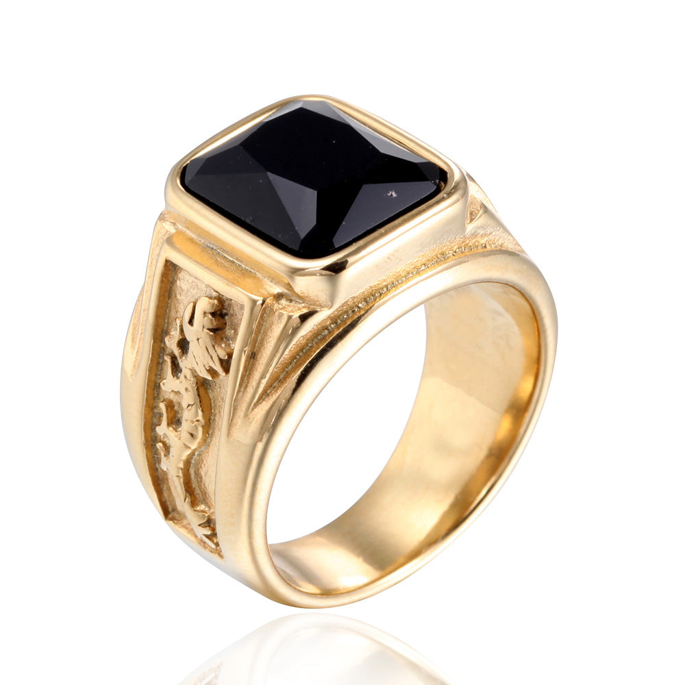 Men's Vintage Gem Dragon Titanium Steel Diamond Ring