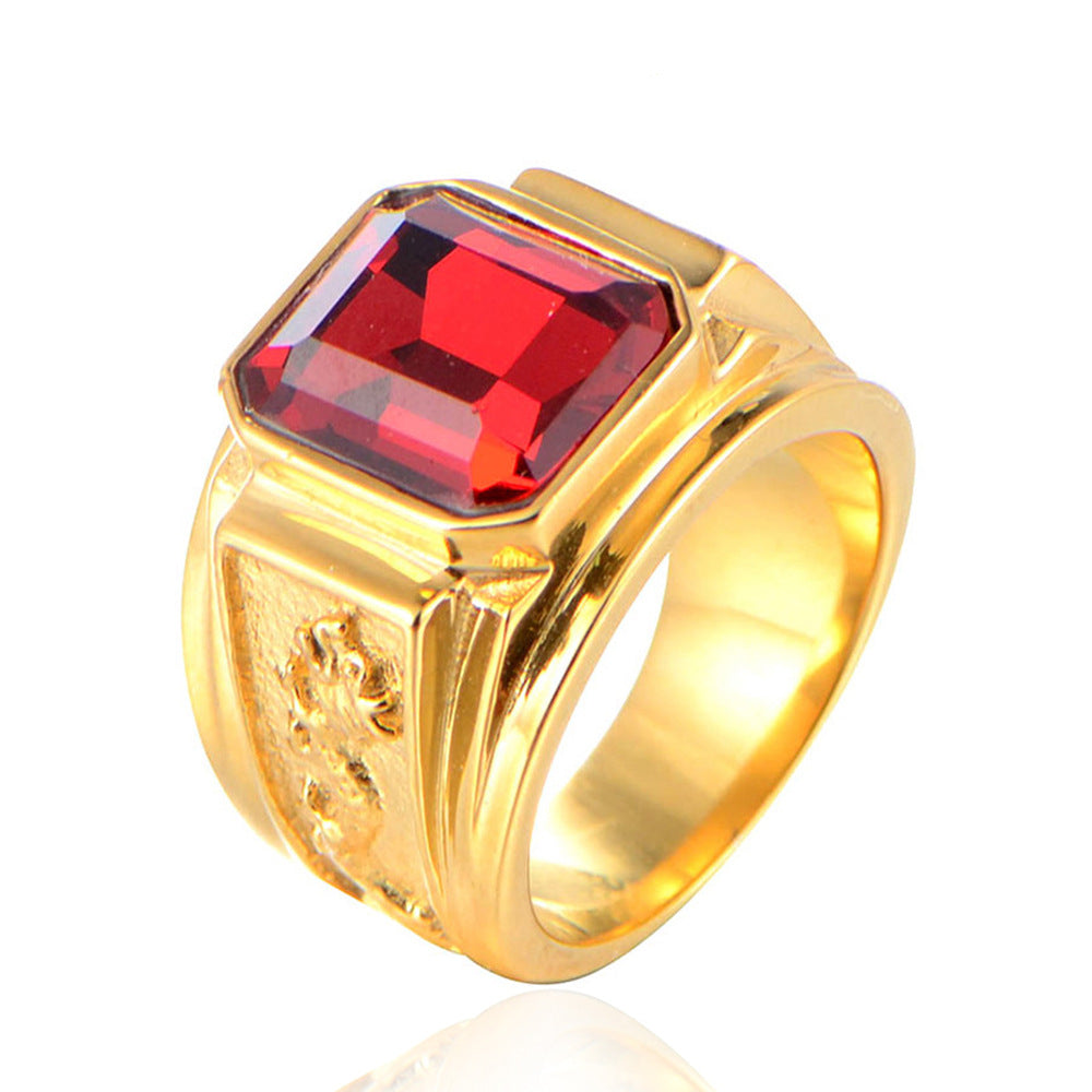 Men's Vintage Gem Dragon Titanium Steel Diamond Ring