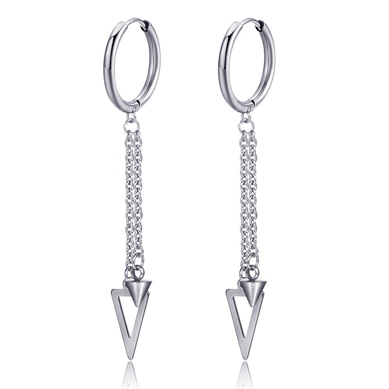 Men's Tassel Chain Hipster Ear Titanium Steel Earrings