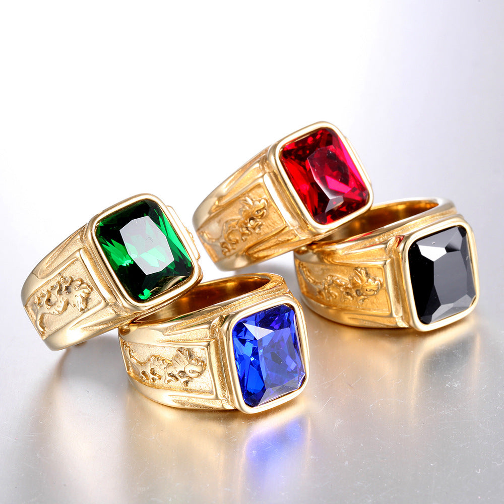 Men's Vintage Gem Dragon Titanium Steel Diamond Ring