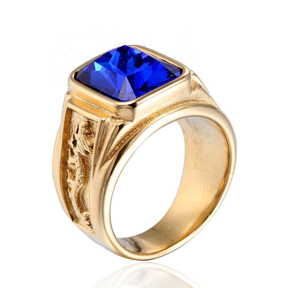 Men's Vintage Gem Dragon Titanium Steel Diamond Ring