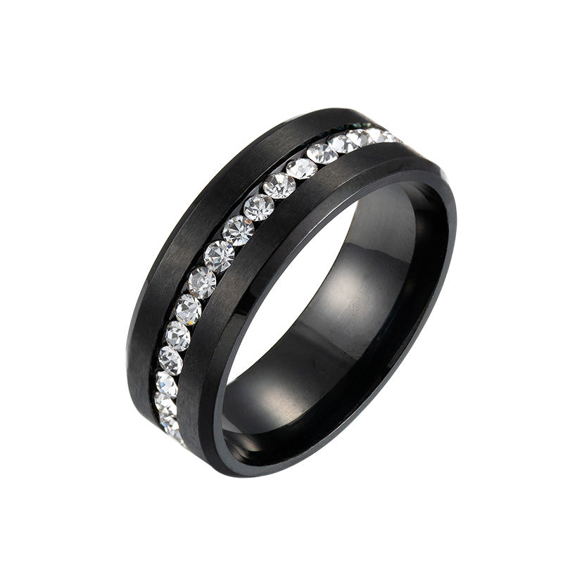 Full Rhinestone Zircon Electroplated Black Stainless Rings