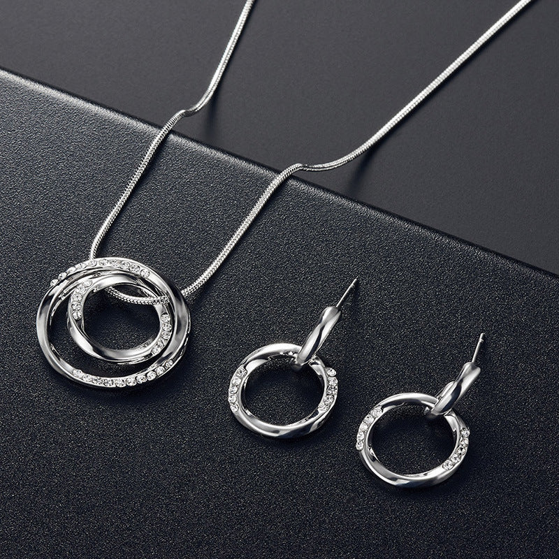 Style Popular Wedding Personalized Circle Bright Alloy Diamond Two-color Jewelry Set