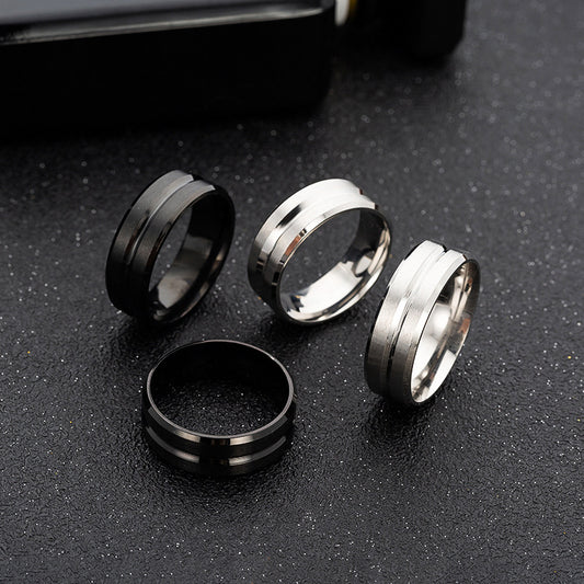 Men's Middle Groove Frosted Stainless Steel Popular Rings