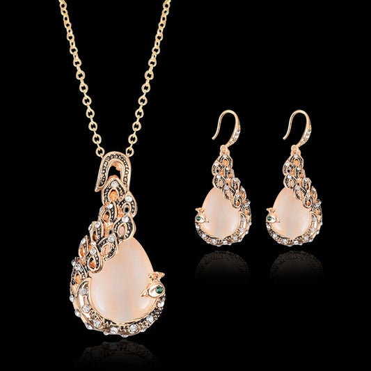 Women's Bridal Peacock Gem Opal For Jewelry Set