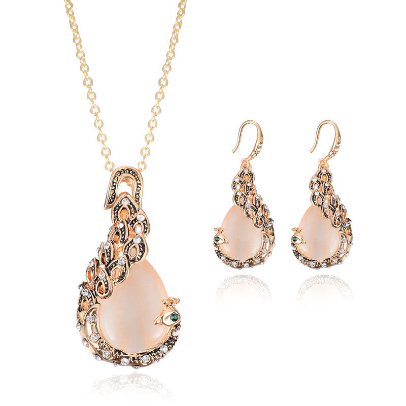 Women's Bridal Peacock Gem Opal For Jewelry Set