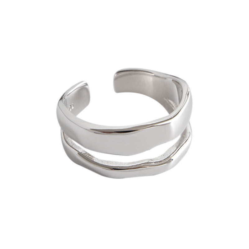 Women's Style Pure Sier Irregular Dual Layer Rings