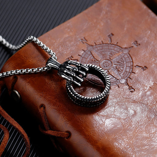 Men's Hip Hop Skull Hand Personality Titanium Necklaces