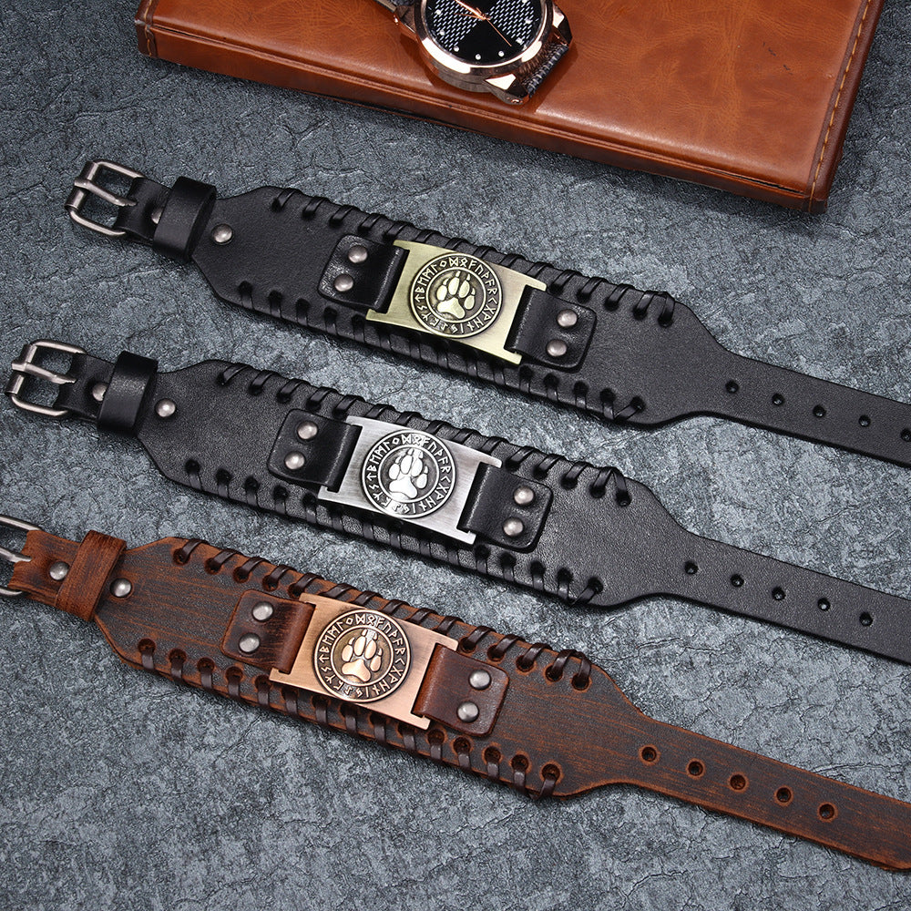 Men's Brush Authentic Leather Weave Punk Polar Bracelets