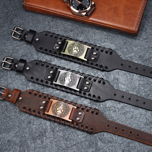 Men's Brush Authentic Leather Weave Punk Polar Bracelets