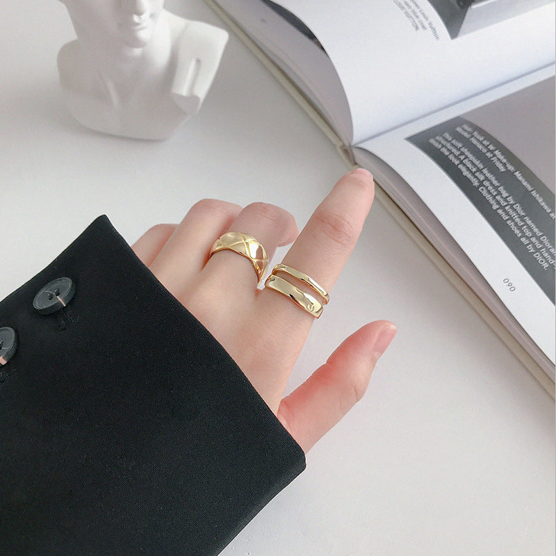 Women's Style Pure Sier Irregular Dual Layer Rings