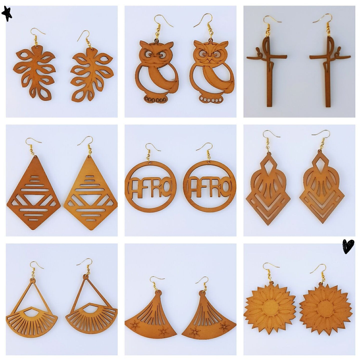 Geometric Rhombus Wooden Fashion Wood Eardrops Rings