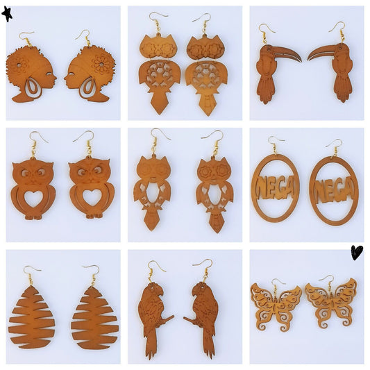 Geometric Rhombus Wooden Fashion Wood Eardrops Rings