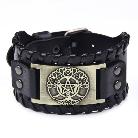 Men's Classic Retro Five-pointed Star Leather Fashion Trendy Bracelet