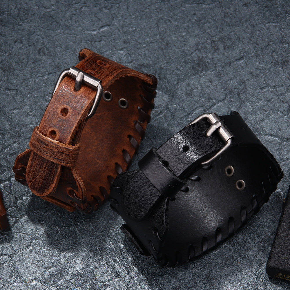 Men's Brush Authentic Leather Weave Punk Polar Bracelets