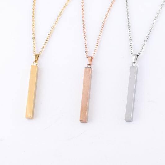 Engraved Long Mirror Stainless Steel Three-dimensional Necklaces