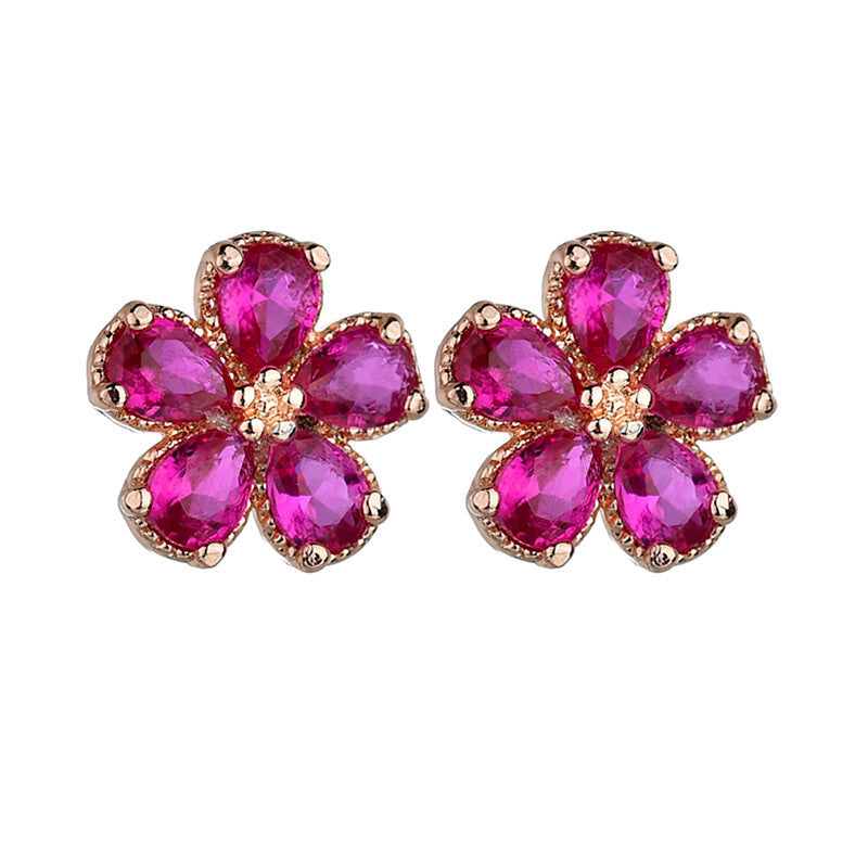 Ruby Flower Trendy Inlaid Red Corundum Earrings