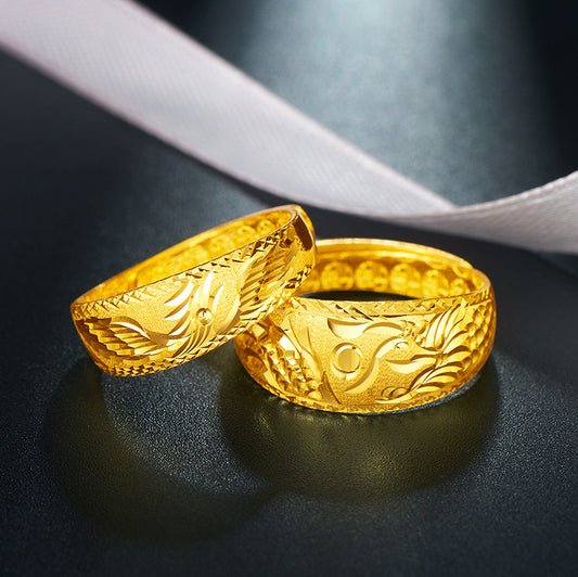 Women's & Men's Creative Dragon Phoenix Couple Smooth Gold-plated Rings