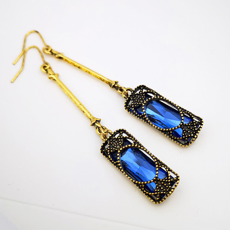 Elegant Long Inlaid Jewel Vintage Bronze Rings