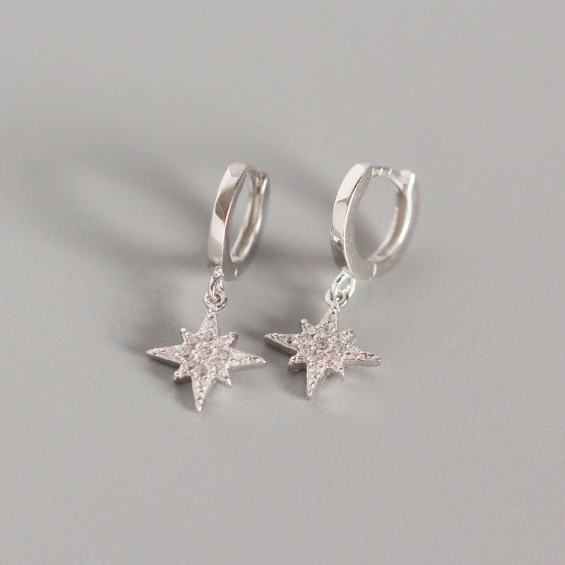 Women's Sterling Sier Octagonal Star Diamond Design Earrings