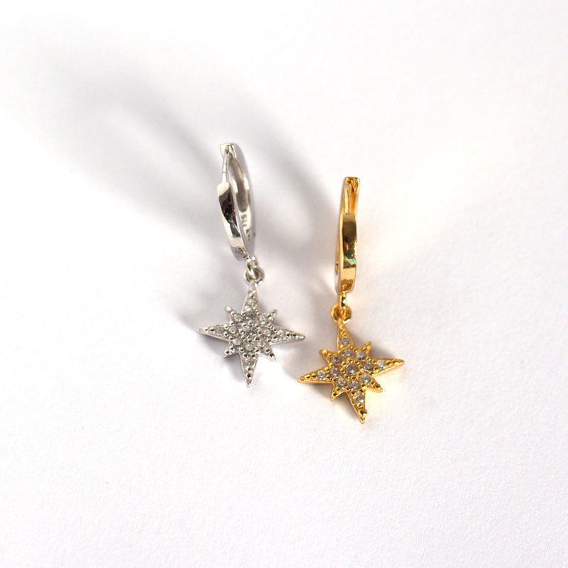 Women's Sterling Sier Octagonal Star Diamond Design Earrings