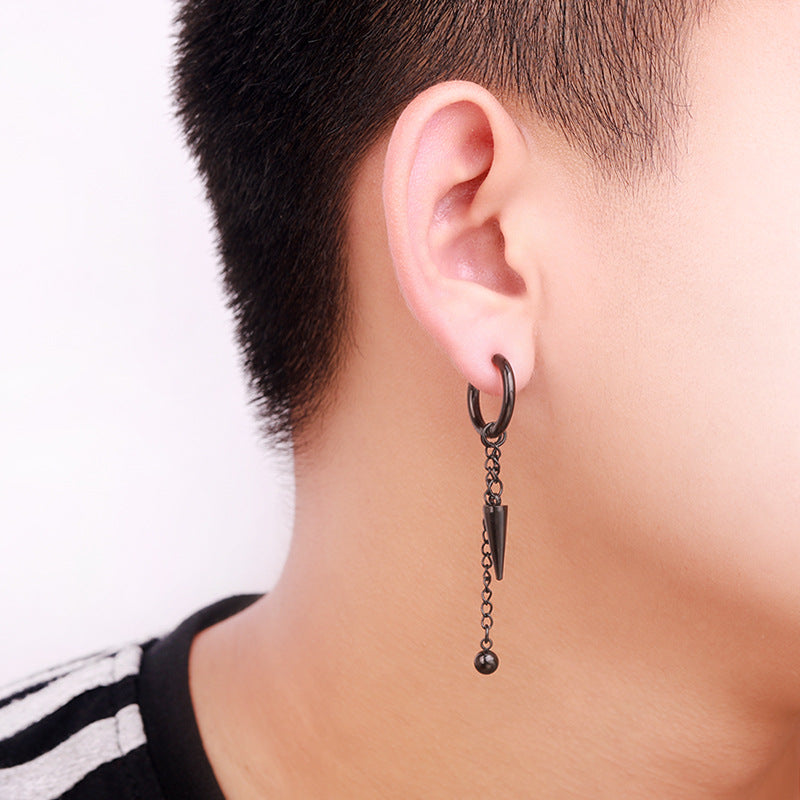 Men's Style Tassel Chain Hipster Ear Titanium Earrings