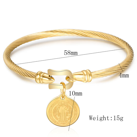 Women's Stainless Steel Round Vachette Clasp Jesus Bracelet