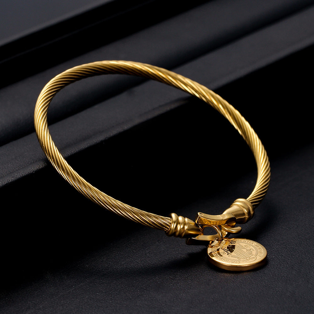 Women's Stainless Steel Round Vachette Clasp Jesus Bracelet