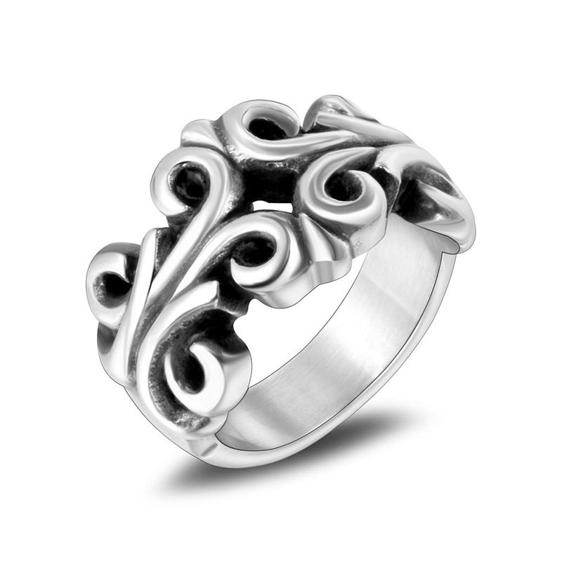 Titanium Steel Carved Hollow Couple Punk Large Ring