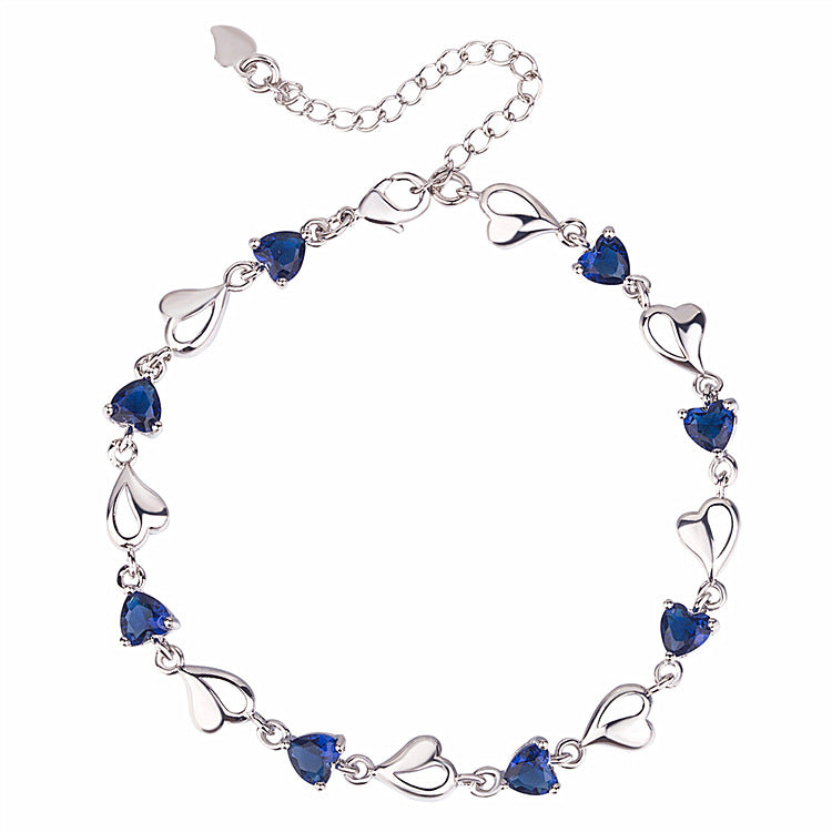 Blue Diamond Heart-shaped Zircon Female Birthday Bracelets