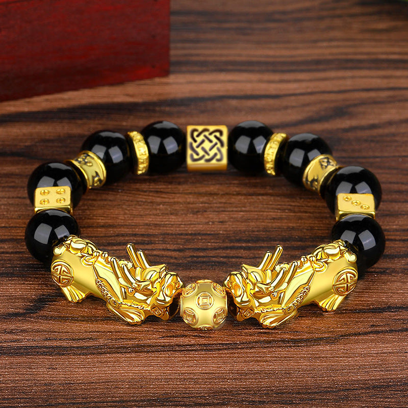 Size Vietnam Placer Gold Pi Imitation Obsidian Six Bracelets