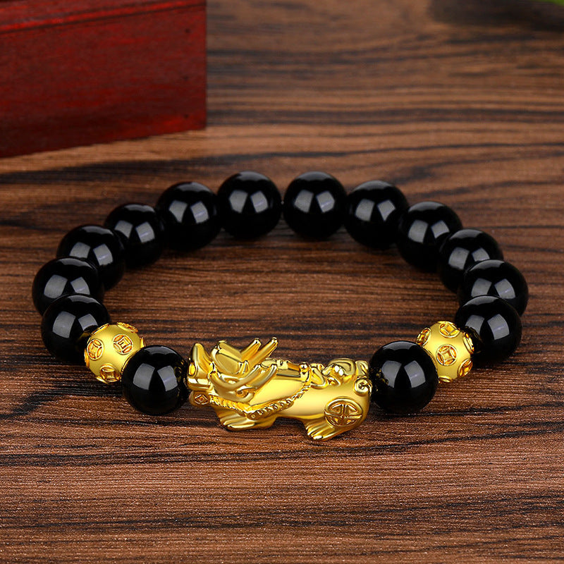 Size Vietnam Placer Gold Pi Imitation Obsidian Six Bracelets