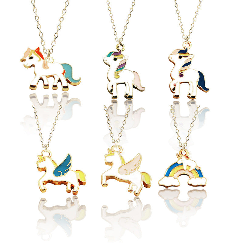 Pegasus Style Personality Rainbow Color Drop Necklaces